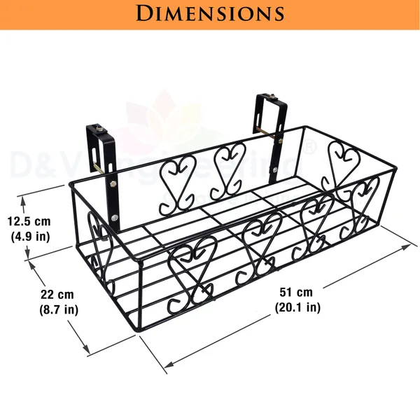 Railings_Pot_Stand/Flower_Plant_Display_Stand_for_Multiple_Plants_Balcony_(Adjustable_Hanger_-_Black)_DVPOT-18B-A