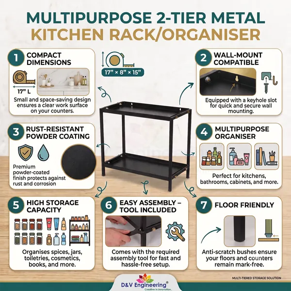 D&V_Engineering_2-Tier_Kitchen_Countertop_Spice_Rack_Organizer,_Metal_Multipurpose_Storage_Shelf_for_Pantry,_Cabinet,_Bathroom,_Office_&_Countertop_Storage_Organizer