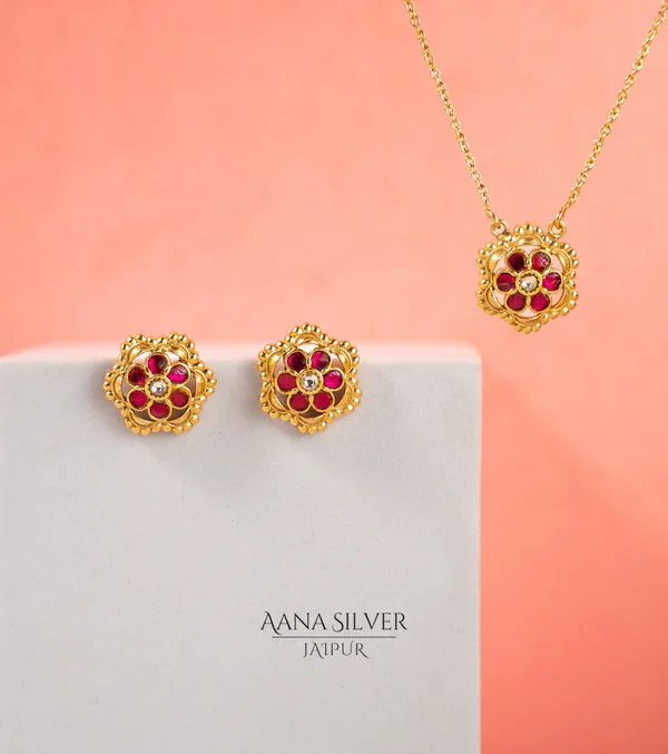 Swarna_Zircon_Ruby_Flower_Necklace_Set
