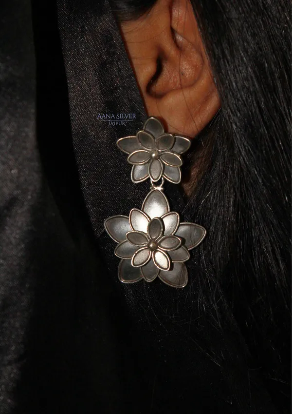 925_Pure_Sterling_Silver_|_Aabharan_Triple_Layered_Flower_Earrings_|_Well_Stamped_&_Hallmarked
