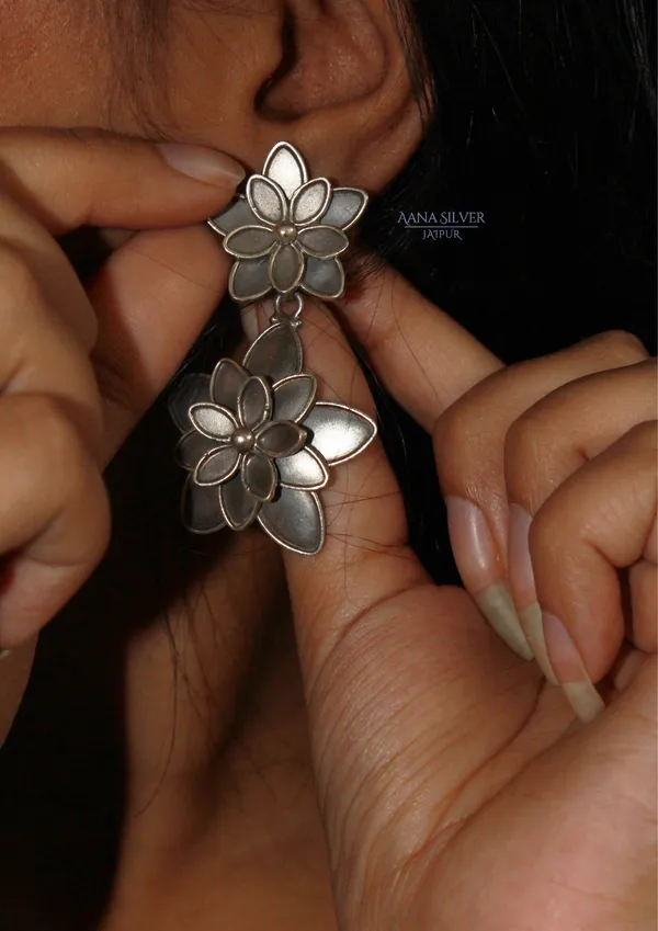 925_Pure_Sterling_Silver_|_Aabharan_Triple_Layered_Flower_Earrings_|_Well_Stamped_&_Hallmarked
