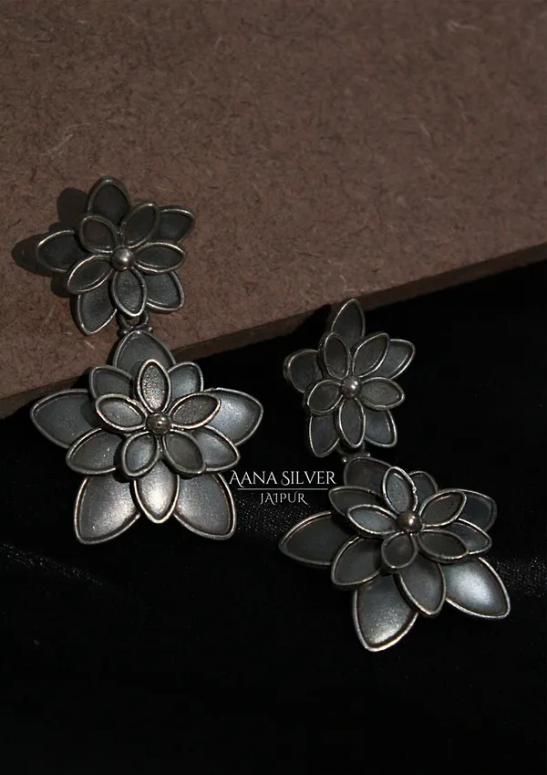925_Pure_Sterling_Silver_|_Aabharan_Triple_Layered_Flower_Earrings_|_Well_Stamped_&_Hallmarked