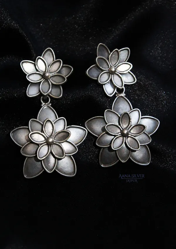 925_Pure_Sterling_Silver_|_Aabharan_Triple_Layered_Flower_Earrings_|_Well_Stamped_&_Hallmarked
