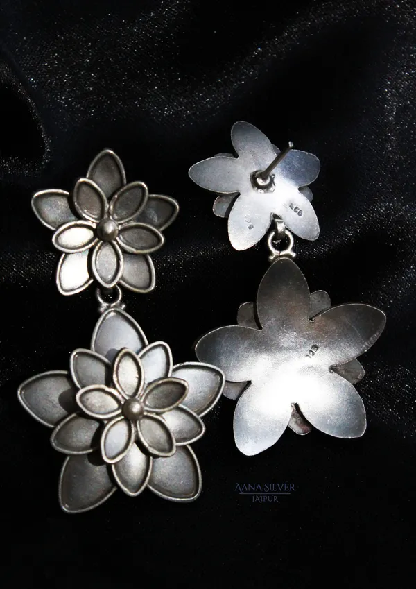925_Pure_Sterling_Silver_|_Aabharan_Triple_Layered_Flower_Earrings_|_Well_Stamped_&_Hallmarked