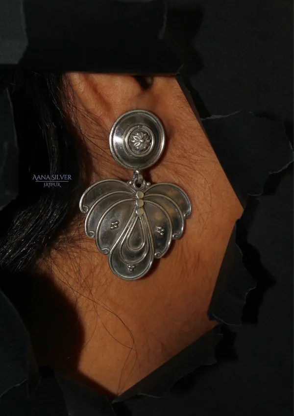 925_Pure_Sterling_Silver_|_Aabharan_Textured_Leaf_Flower_Earrings_|_Well_Stamped_&_Hallmarked