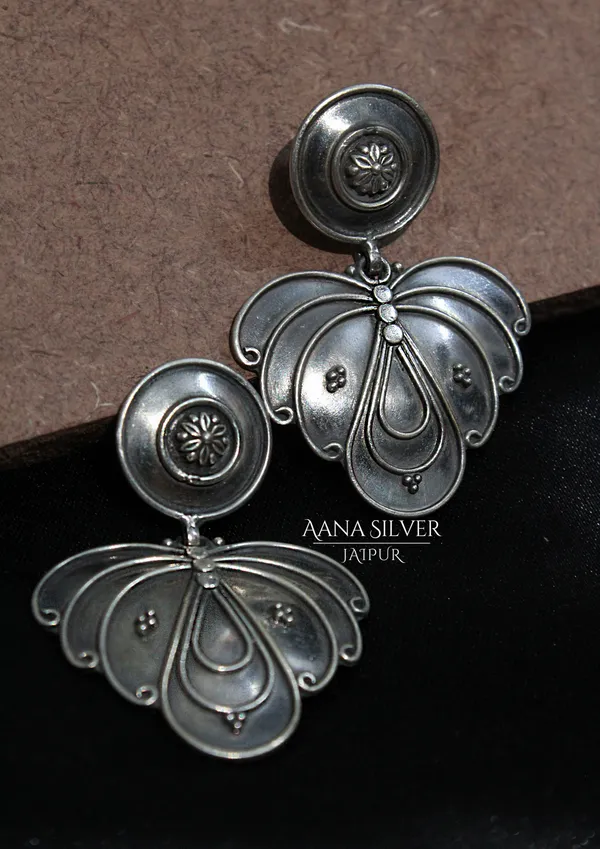 925_Pure_Sterling_Silver_|_Aabharan_Textured_Leaf_Flower_Earrings_|_Well_Stamped_&_Hallmarked