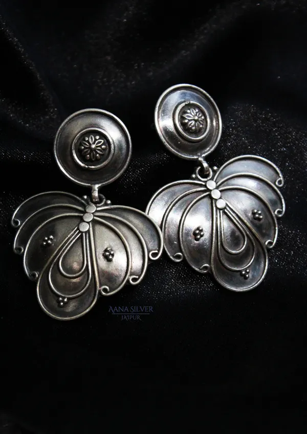 925_Pure_Sterling_Silver_|_Aabharan_Textured_Leaf_Flower_Earrings_|_Well_Stamped_&_Hallmarked