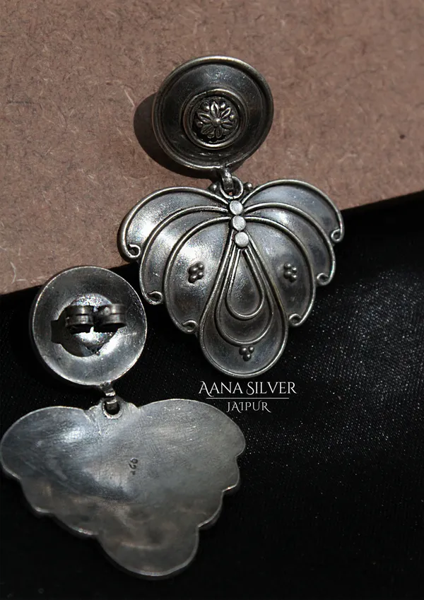 925_Pure_Sterling_Silver_|_Aabharan_Textured_Leaf_Flower_Earrings_|_Well_Stamped_&_Hallmarked