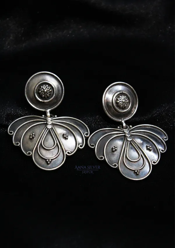 925_Pure_Sterling_Silver_|_Aabharan_Textured_Leaf_Flower_Earrings_|_Well_Stamped_&_Hallmarked