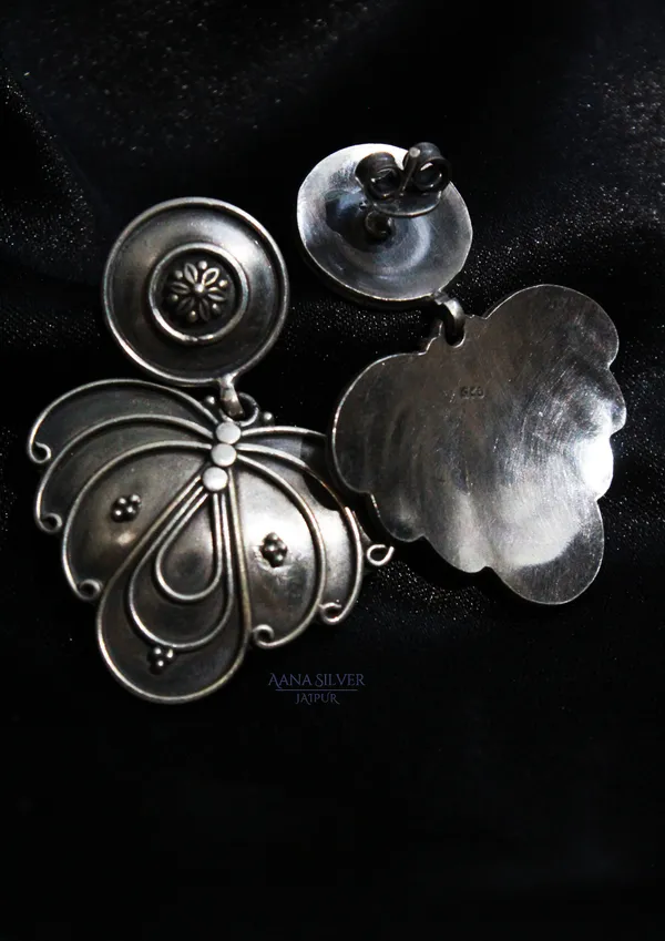 925_Pure_Sterling_Silver_|_Aabharan_Textured_Leaf_Flower_Earrings_|_Well_Stamped_&_Hallmarked
