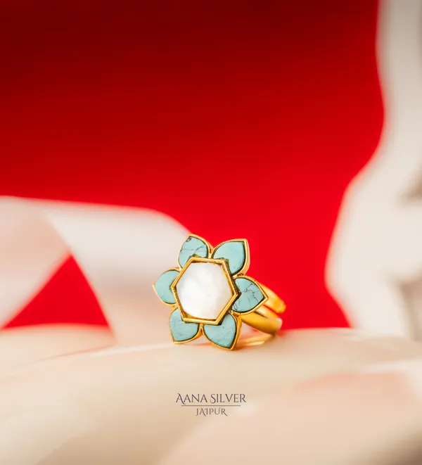 Swarna_Turquoise_Flower_Kundan_Ring