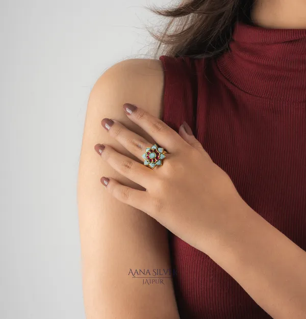 Swarna_Turquoise_Hearts_Kundan_Ring