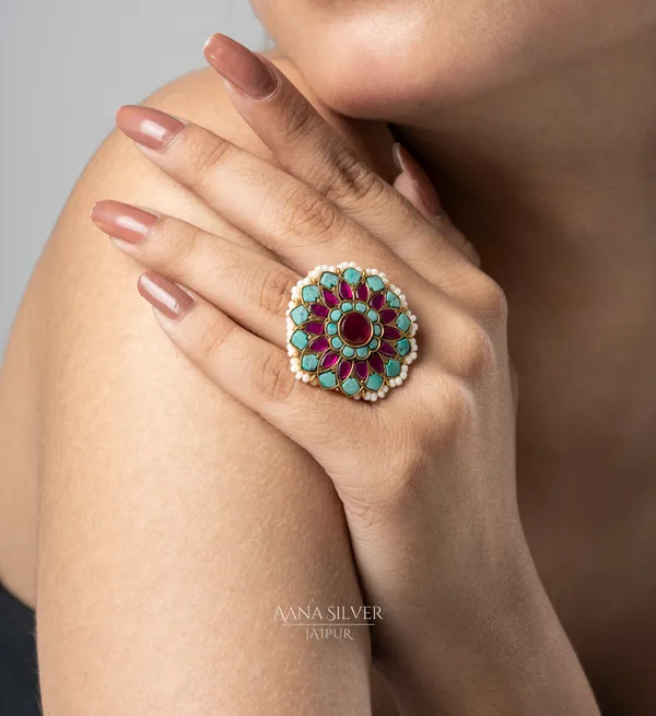 Swarna_Royal_Statement_Turquoise_Ruby_Kundan_Ring
