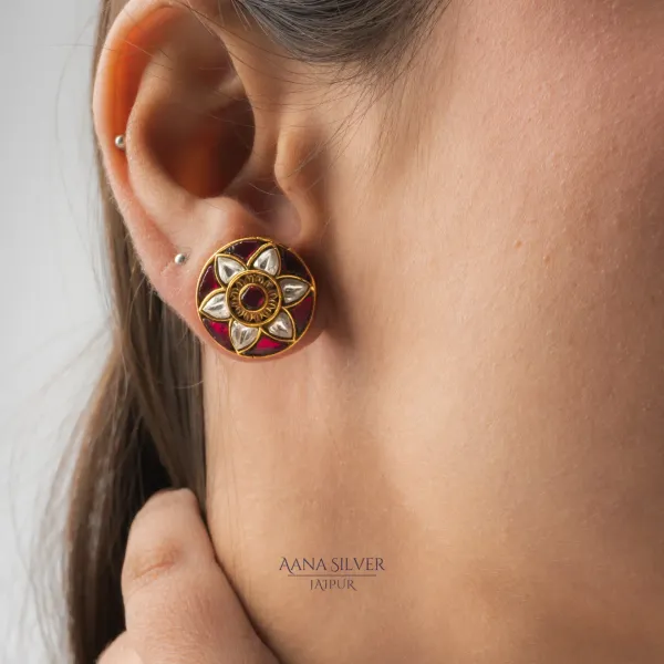 Swarna_Detailed_Ruby_Flower_Kundan_Earrings