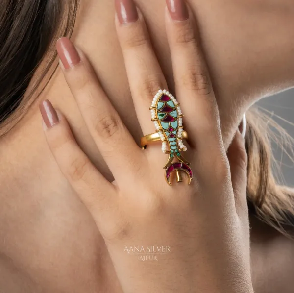 Swarna_Turquoise_Ruby_Fish_Kundan_Ring