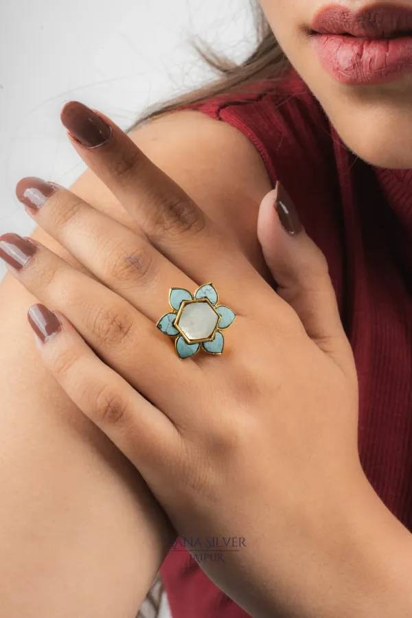 Swarna_Turquoise_Flower_Kundan_Ring