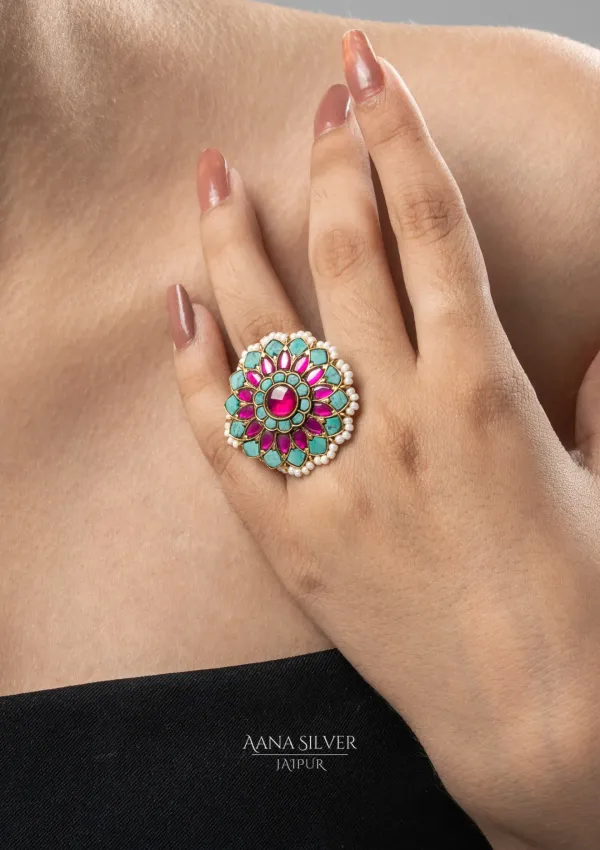 Swarna_Royal_Statement_Turquoise_Ruby_Kundan_Ring
