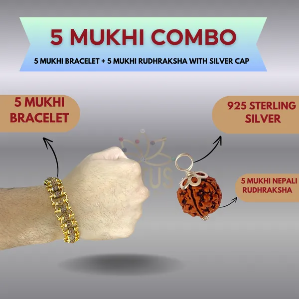 5_Mukhi_Rudraksha_Bracelet_and_5_Mukhi_Rudraksha_Pendant_in_Silver(Combo_pack)