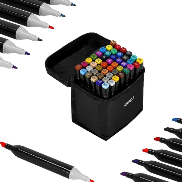 48_Pc_Alcohol_Markers_Double_Tipped_Graphic_Art_Pens_for_Kids_&_Adults_Drawing,_Carrying_Case_For_Painting_Sketching_Calligraphy_Drawing-_Twin_Head_Permanet_Colouring_Marker_Pens_(Multicolor).