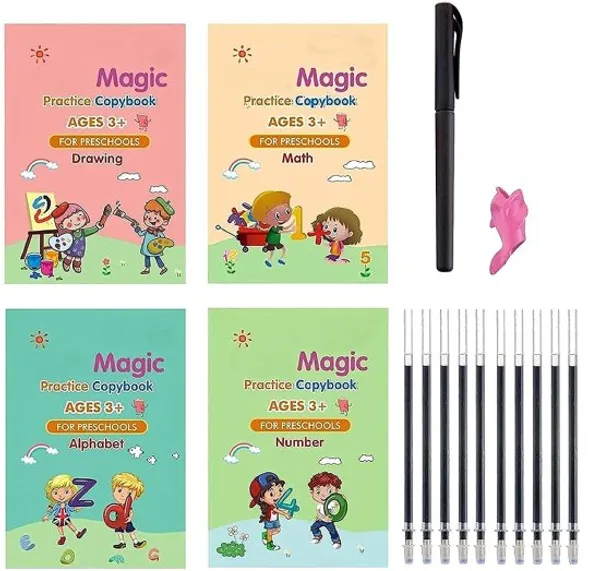 4_pcs_magic_practice_copybook_&_10_refill_for_kids_handwriting_English_reusable_magical_tracing_book_letter_writing_set