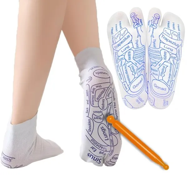 Acupressure_Reflexology_Ankle_Socks_for_Trigger_Point_Massage_for_Men,_Women_with_Amber_Acupuncture_Point_Massage_Stick_Reflexology_Chart_of_Both_Sole_and_Instep_1_Pairs_(Colour:_White).
