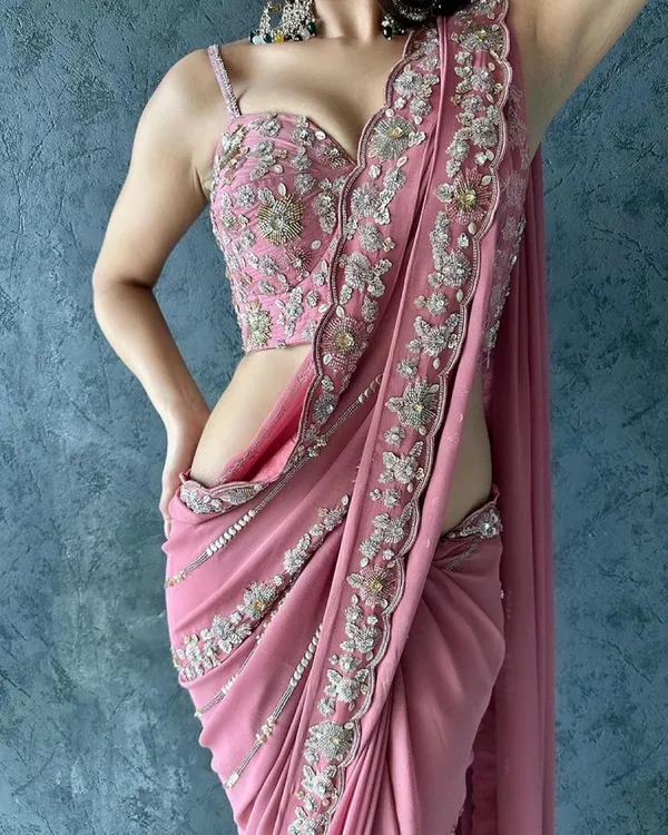 Pink_Color_Beautiful_Heavy_Pure_Soft_Georgette_Saree_Embroidery_Thread_And_Sequence_Work_And_Blouse