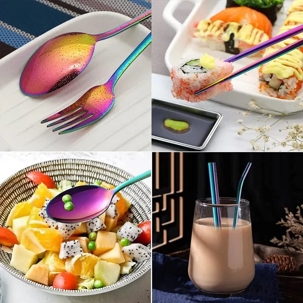 Portable_Stainless_Steel_Rainbow_Utensil_Set,_Cutlery_Set_8-Piece_Including_Reusable_Knife_Fork_Spoon_Chopsticks_Cleaning_Brush_Straws_Dinnerware_for_Kids,_Adults,_Wedding_Gift.