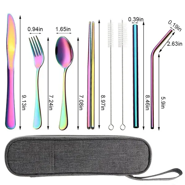 Portable_Stainless_Steel_Rainbow_Utensil_Set,_Cutlery_Set_8-Piece_Including_Reusable_Knife_Fork_Spoon_Chopsticks_Cleaning_Brush_Straws_Dinnerware_for_Kids,_Adults,_Wedding_Gift.