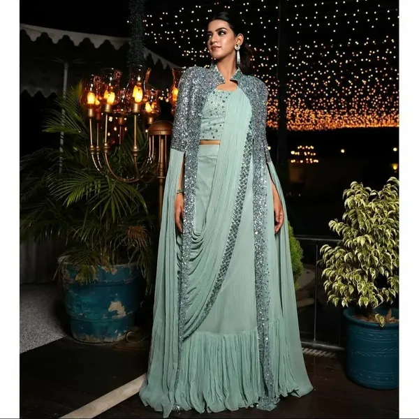Sequin_Pre_Draped_Saree_With_Jacket_And_Long_Shrug_Georgette_Saree