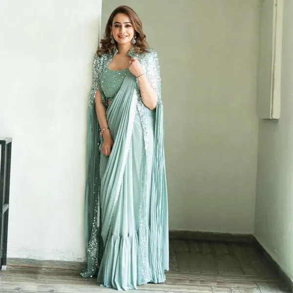 Sequin_Pre_Draped_Saree_With_Jacket_And_Long_Shrug_Georgette_Saree