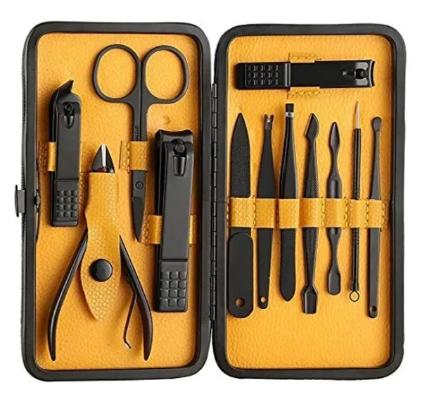Manicure_Set_Nail_Clippers,_12_in_1_Stainless_Steel_Nail_Scissors_Grooming_Kit_with_Peeling_Knife,_Nail_Cleaning_Knife,_Acne_needle,_Blackhead_Tool_Leather_Travel_Case