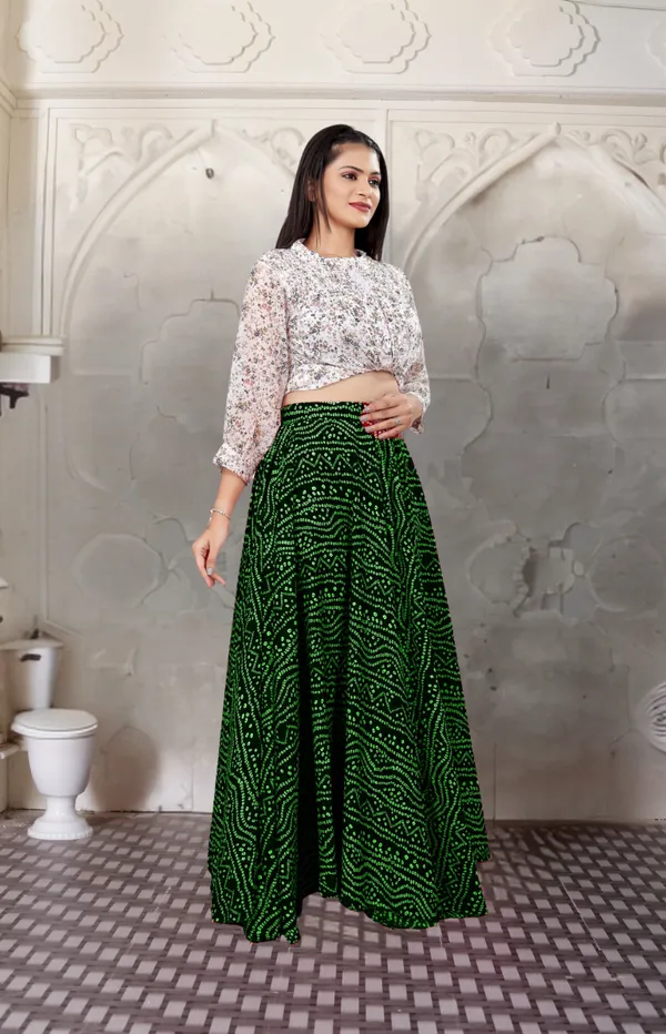 Green_Crepe_Designer_Skirt_For_Women