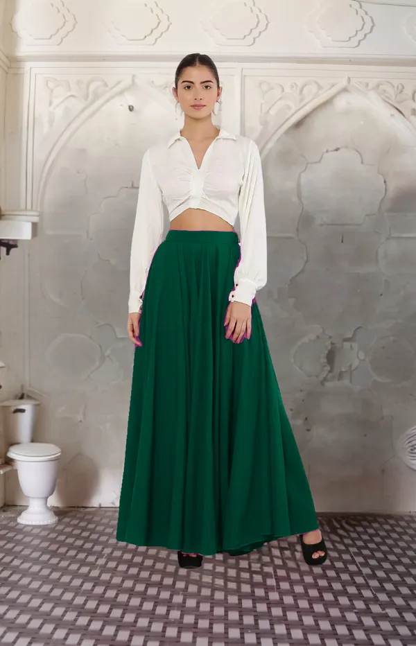 Green_Crepe_Designer_Skirt_For_Women