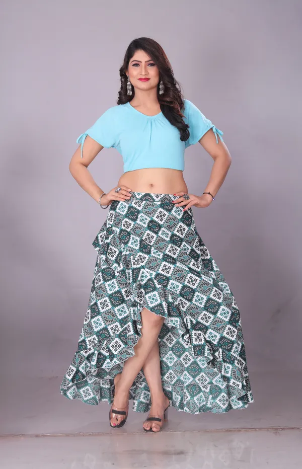 Green_Crepe_Designer_Skirt_For_Women