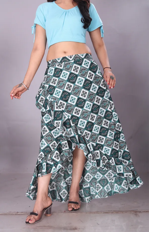 Green_Crepe_Designer_Skirt_For_Women