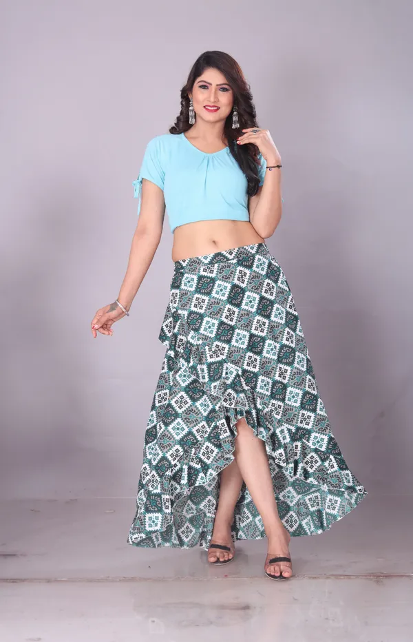Green_Crepe_Designer_Skirt_For_Women