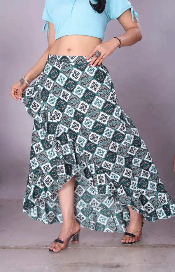 Green_Crepe_Designer_Skirt_For_Women