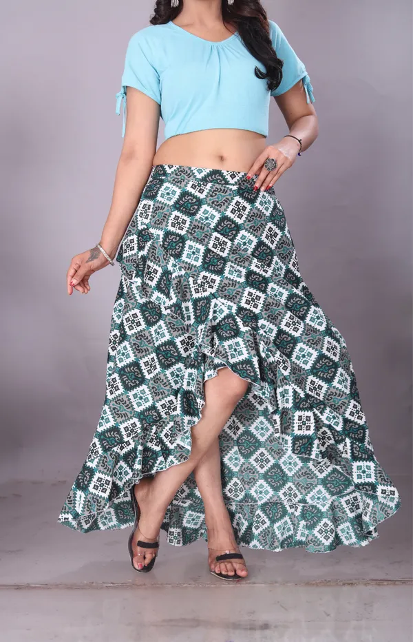 Green_Crepe_Designer_Skirt_For_Women