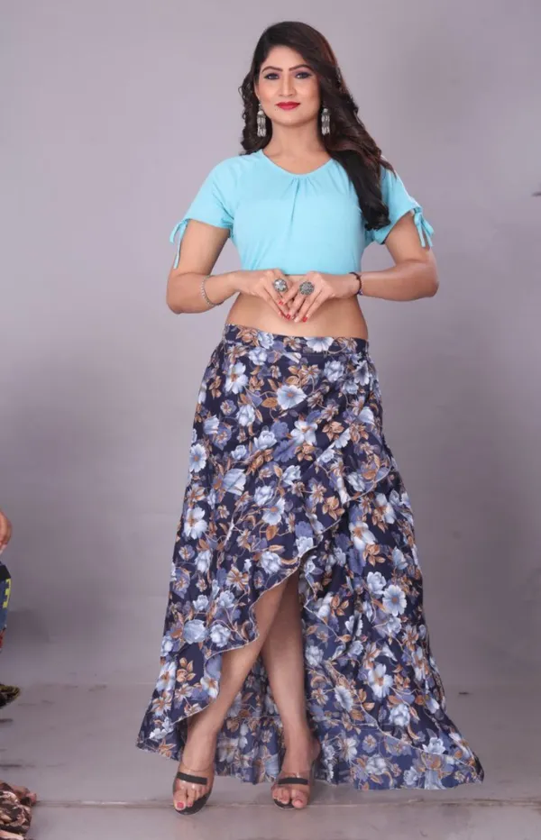 Blue_Crepe_Designer_Skirt_For_Women