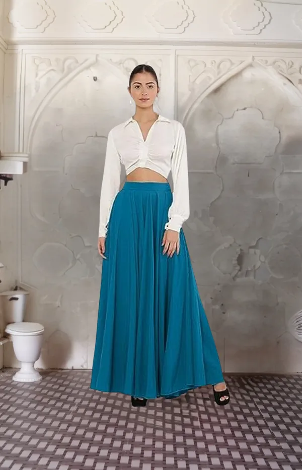 Light_Blue_Crepe_Designer_Skirt_For_Women