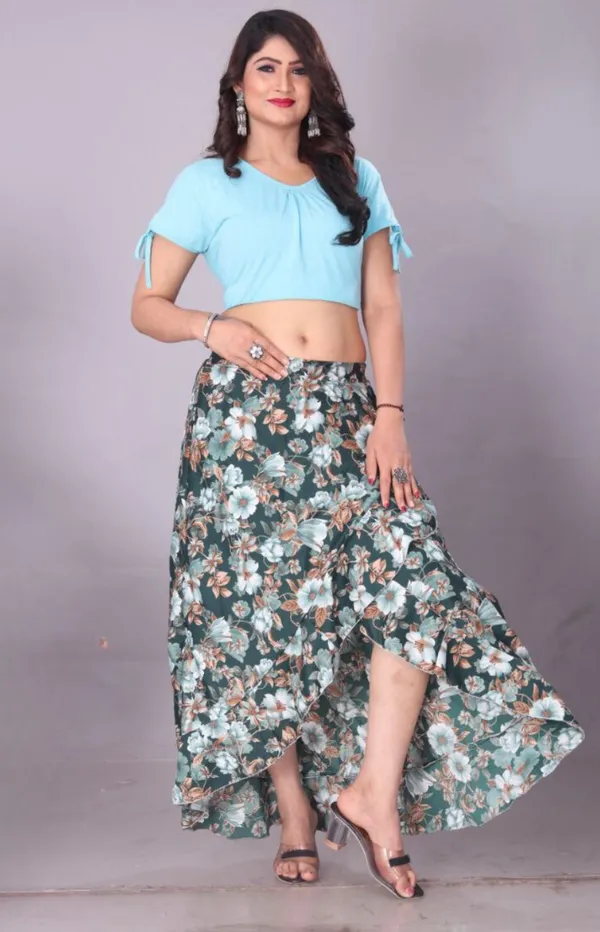 Green_Crepe_Designer_Skirt_For_Women