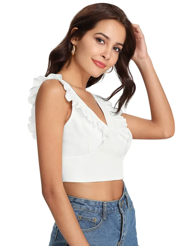 White_Polyester_Blend_Stylish_Top_For_Women