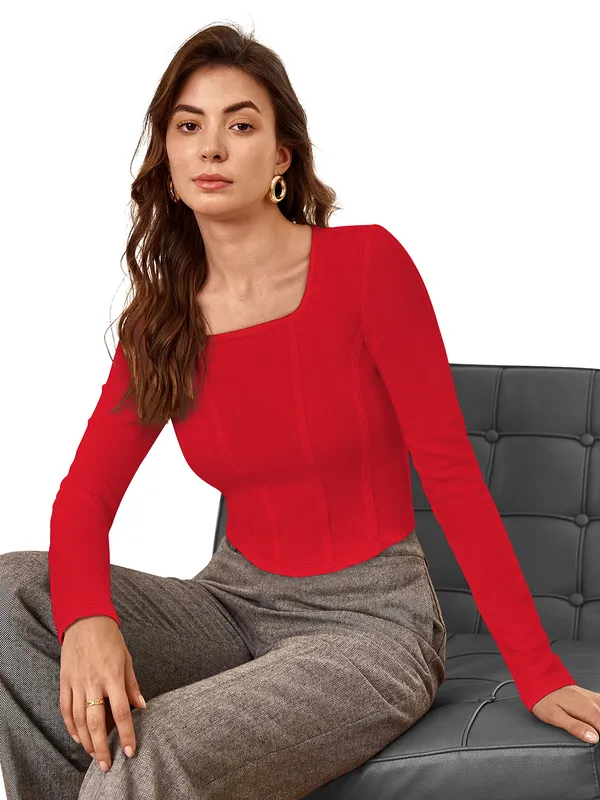 Red_Polyester_Blend_Stylish_Top_For_Women