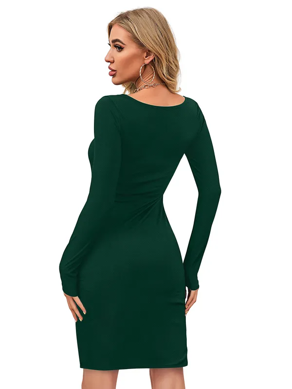 Green_Knitting_And_Stretchable_Western_Dress_For_Women