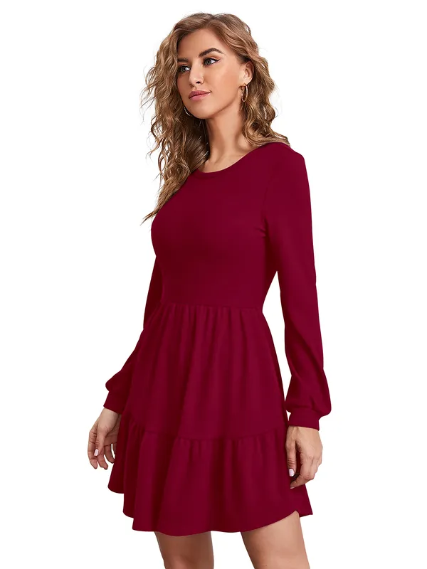 Maroon_Knitting_And_Stretchable_Western_Dress_For_Women