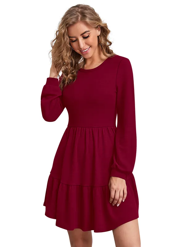 Maroon_Knitting_And_Stretchable_Western_Dress_For_Women