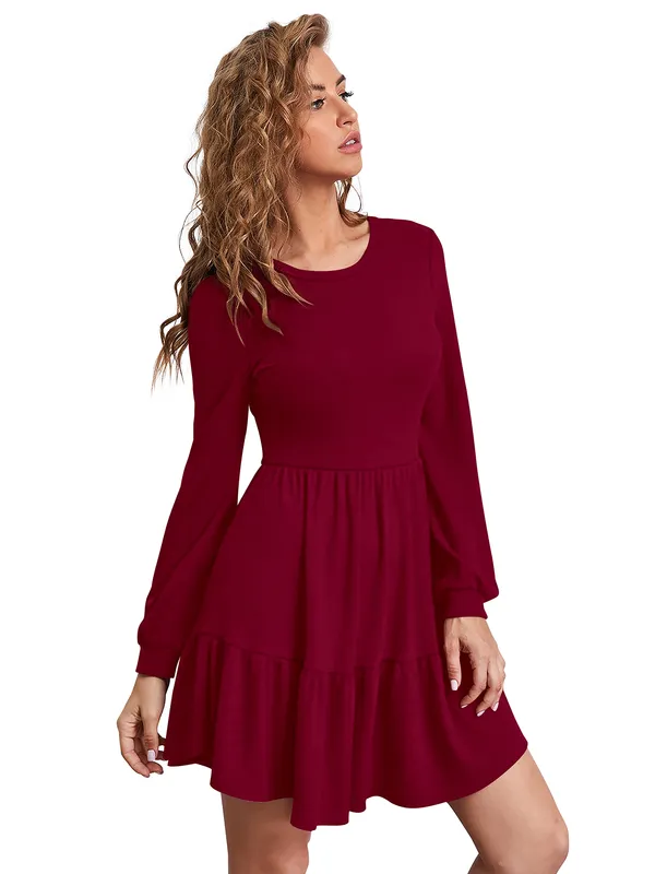 Maroon_Knitting_And_Stretchable_Western_Dress_For_Women