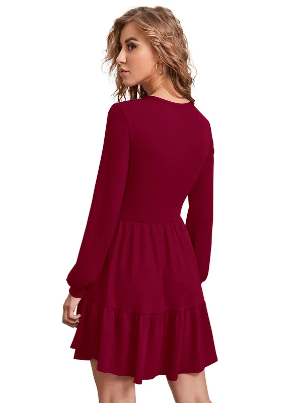 Maroon_Knitting_And_Stretchable_Western_Dress_For_Women