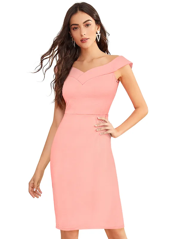 Peach_Knitting_And_Stretchable_Western_Dress_For_Women