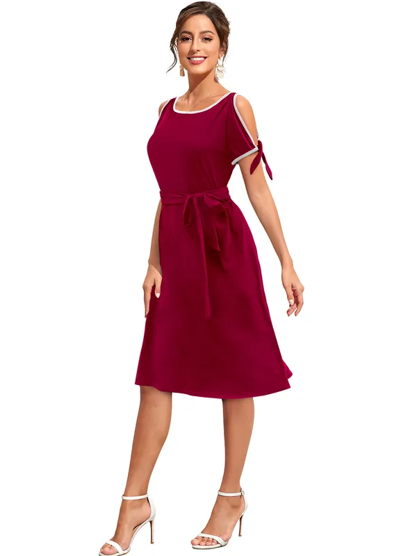 Maroon_Knitting_And_Stretchable_Western_Dress_For_Women